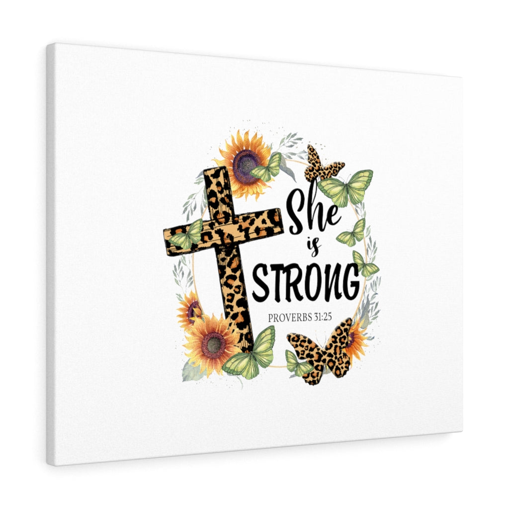 Scripture Walls She Is Strong Animal Print Proverbs 31:25 Bible Verse Canvas Christian Wall Art Ready to Hang Unframed-Express Your Love Gifts