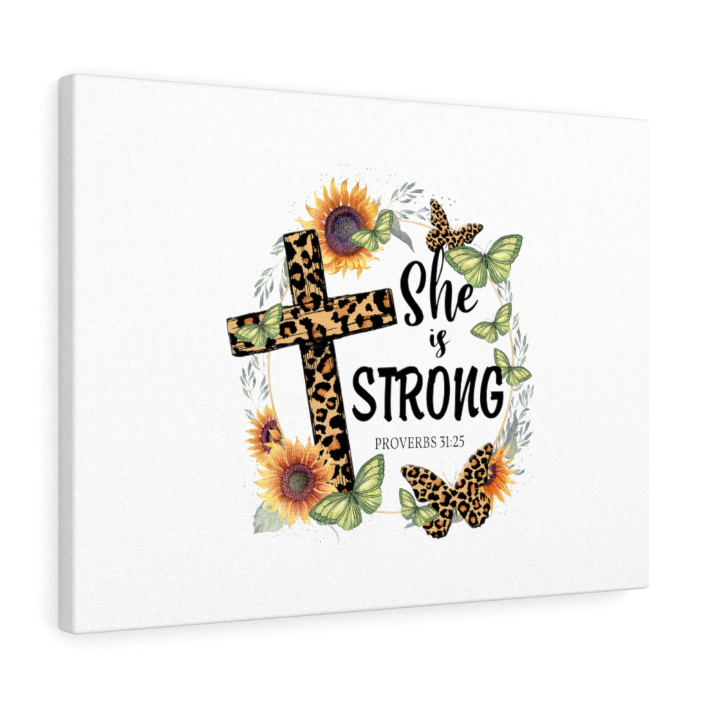 Scripture Walls She Is Strong Animal Print Proverbs 31:25 Bible Verse Canvas Christian Wall Art Ready to Hang Unframed-Express Your Love Gifts