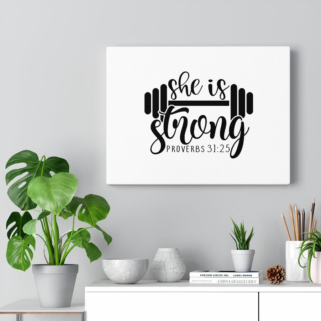 Scripture Walls She Is Strong Barbell Proverbs 31:25 Bible Verse Canvas Christian Wall Art Ready to Hang Unframed-Express Your Love Gifts