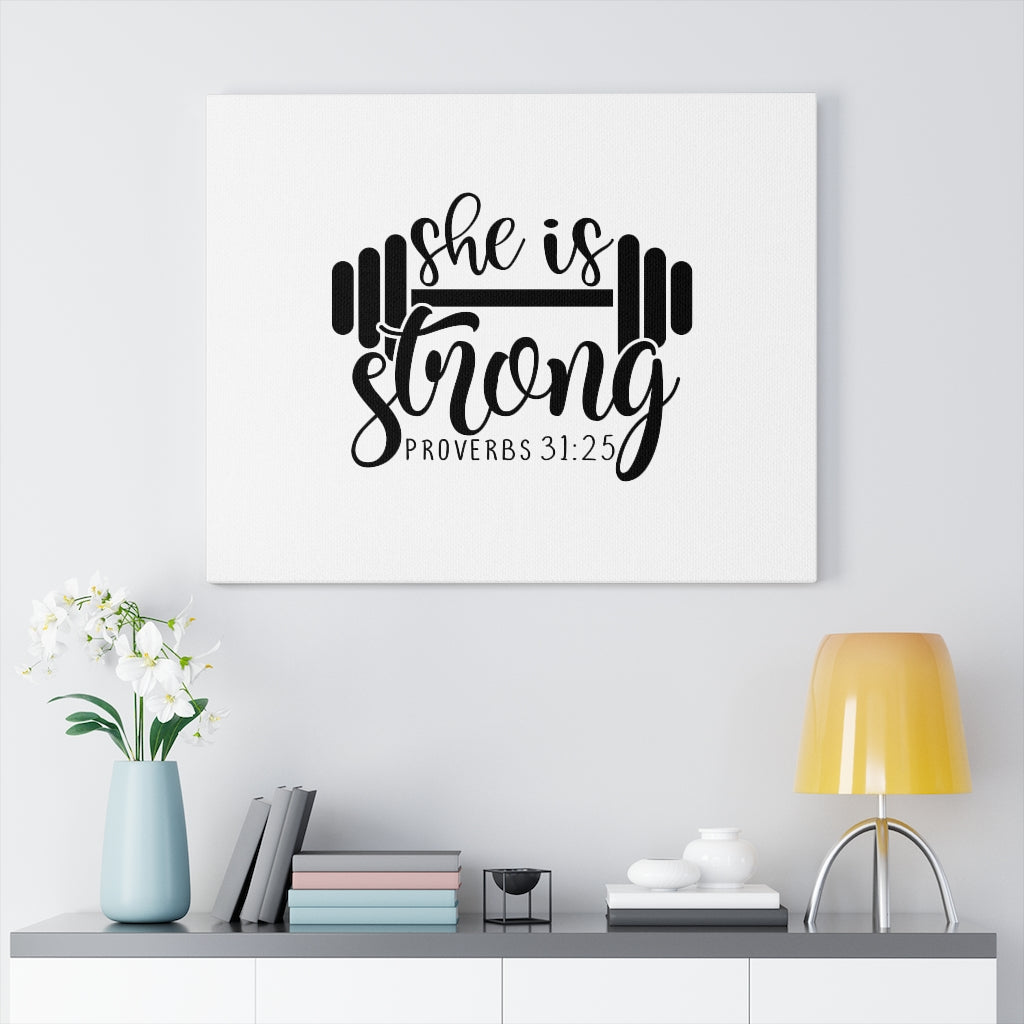 Scripture Walls She Is Strong Barbell Proverbs 31:25 Bible Verse Canvas Christian Wall Art Ready to Hang Unframed-Express Your Love Gifts