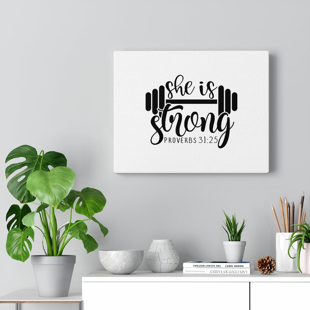 Scripture Walls She Is Strong Barbell Proverbs 31:25 Bible Verse Canvas Christian Wall Art Ready to Hang Unframed-Express Your Love Gifts