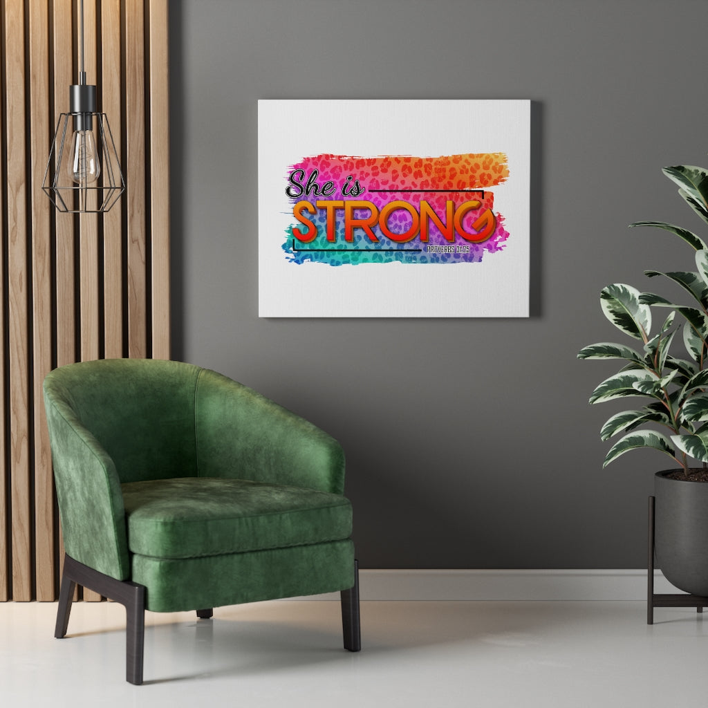 Scripture Walls She Is Strong Colorful Proverbs 31:25 Bible Verse Canvas Christian Wall Art Ready to Hang Unframed-Express Your Love Gifts