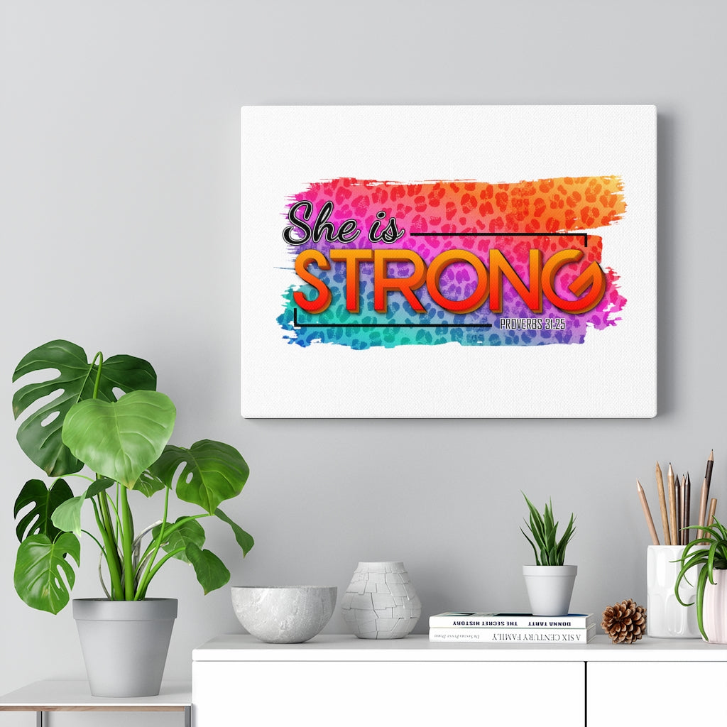 Scripture Walls She Is Strong Colorful Proverbs 31:25 Bible Verse Canvas Christian Wall Art Ready to Hang Unframed-Express Your Love Gifts