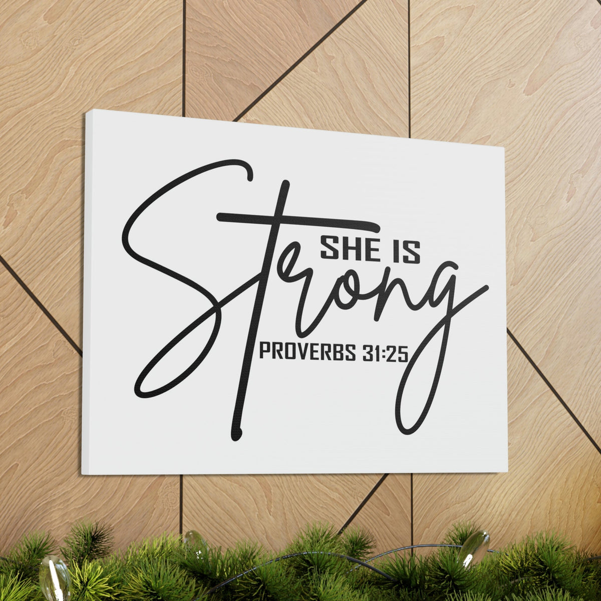 Scripture Walls She Is Strong Cross Proverbs 31:25 Bible Verse Canvas Christian Wall Art Ready to Hang Unframed-Express Your Love Gifts