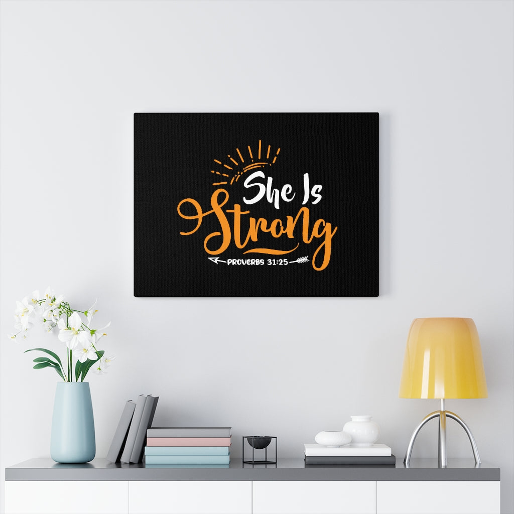 Scripture Walls She Is Strong Orange Arrow Proverbs 31:25 Bible Verse Canvas Christian Wall Art Ready to Hang Unframed-Express Your Love Gifts