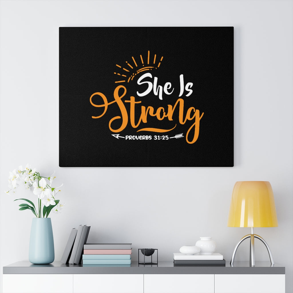 Scripture Walls She Is Strong Orange Arrow Proverbs 31:25 Bible Verse Canvas Christian Wall Art Ready to Hang Unframed-Express Your Love Gifts