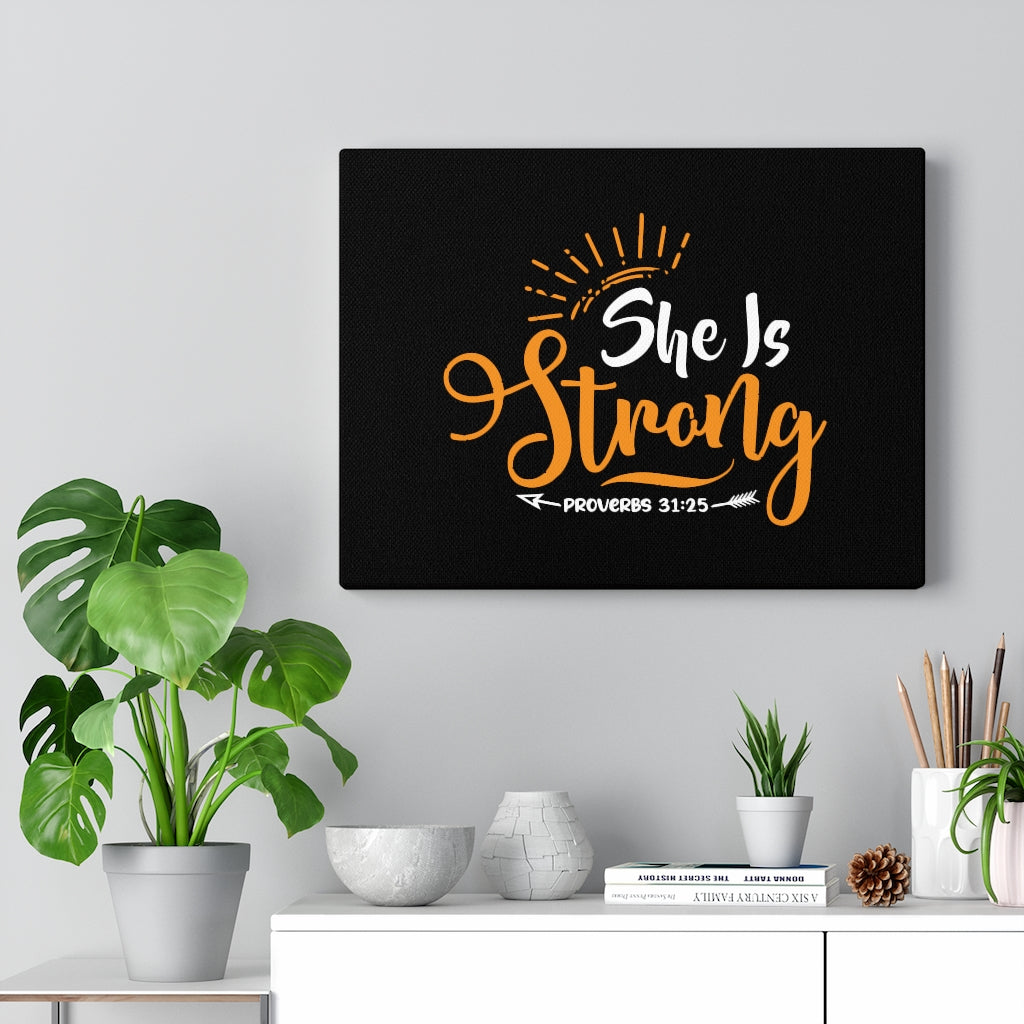 Scripture Walls She Is Strong Orange Arrow Proverbs 31:25 Bible Verse Canvas Christian Wall Art Ready to Hang Unframed-Express Your Love Gifts