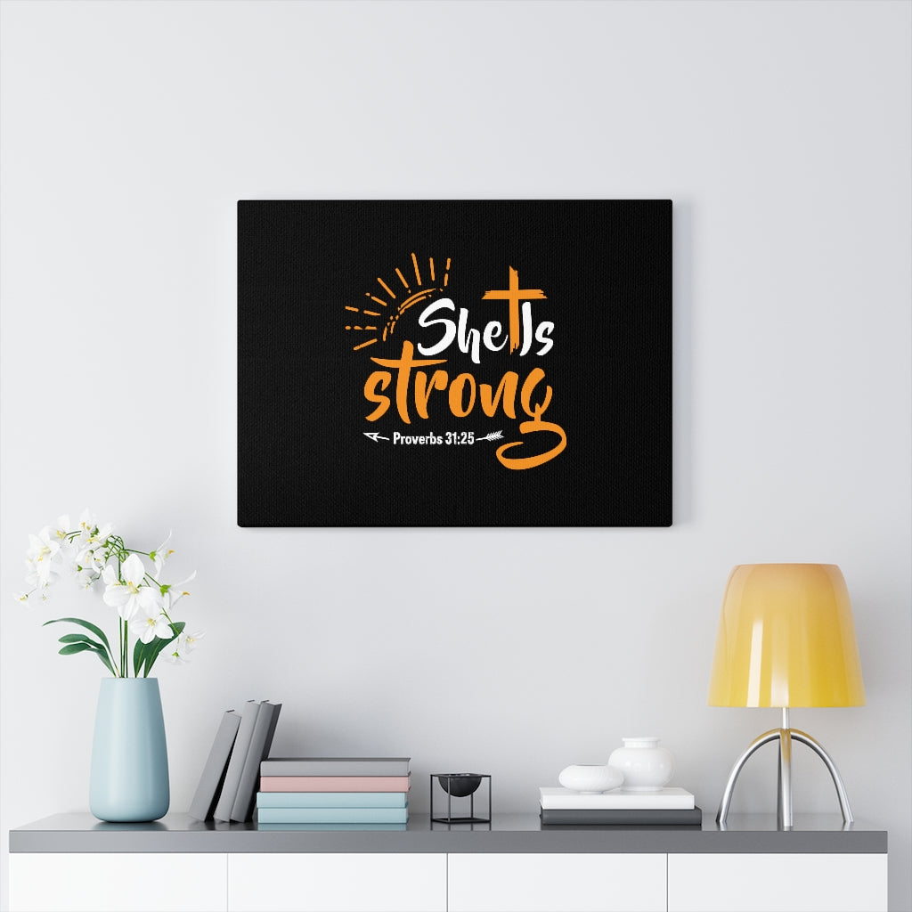 Scripture Walls She Is Strong Orange Cross Proverbs 31:25 Bible Verse Canvas Christian Wall Art Ready to Hang Unframed-Express Your Love Gifts