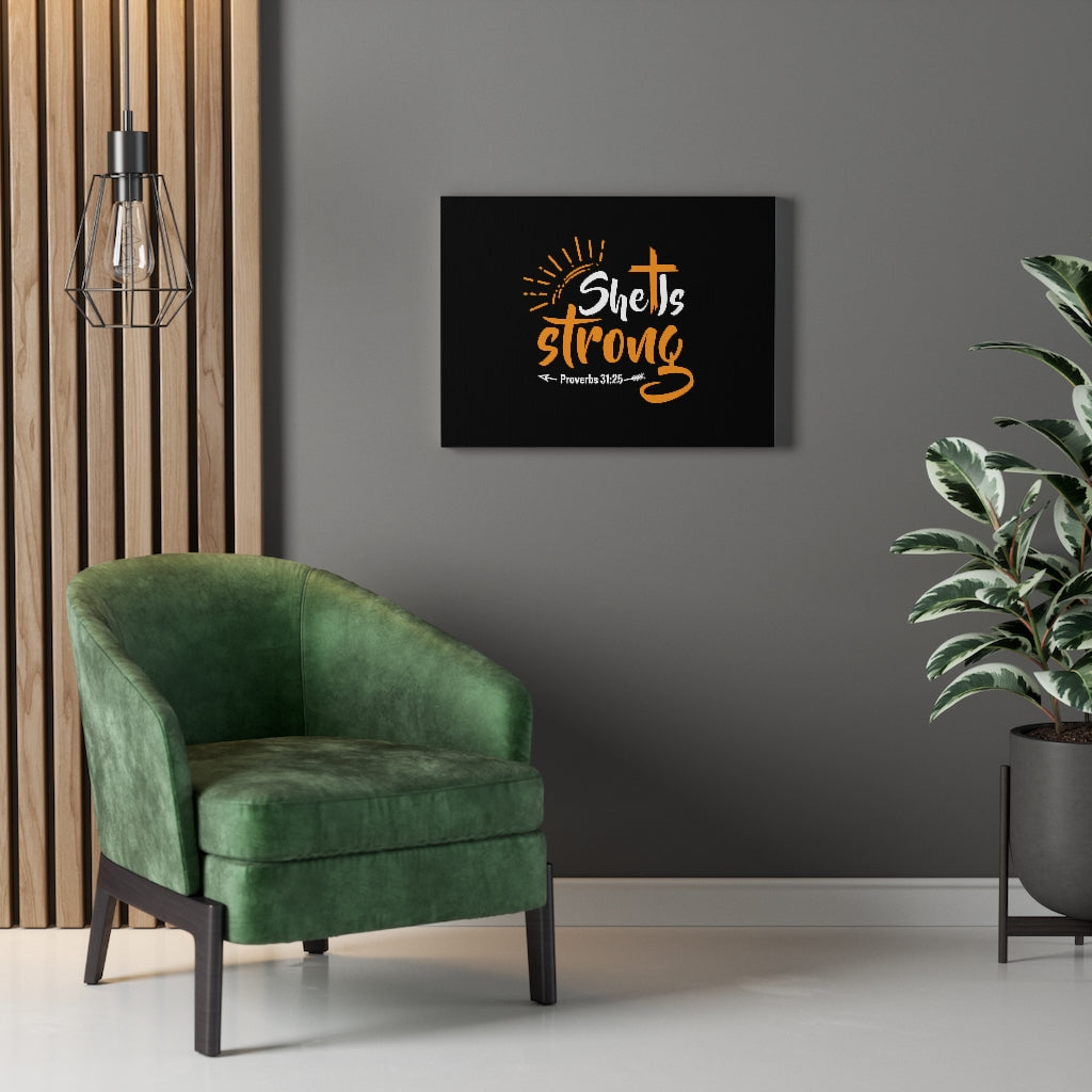 Scripture Walls She Is Strong Orange Cross Proverbs 31:25 Bible Verse Canvas Christian Wall Art Ready to Hang Unframed-Express Your Love Gifts