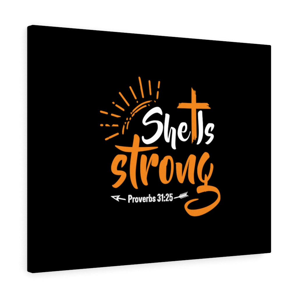 Scripture Walls She Is Strong Orange Cross Proverbs 31:25 Bible Verse Canvas Christian Wall Art Ready to Hang Unframed-Express Your Love Gifts