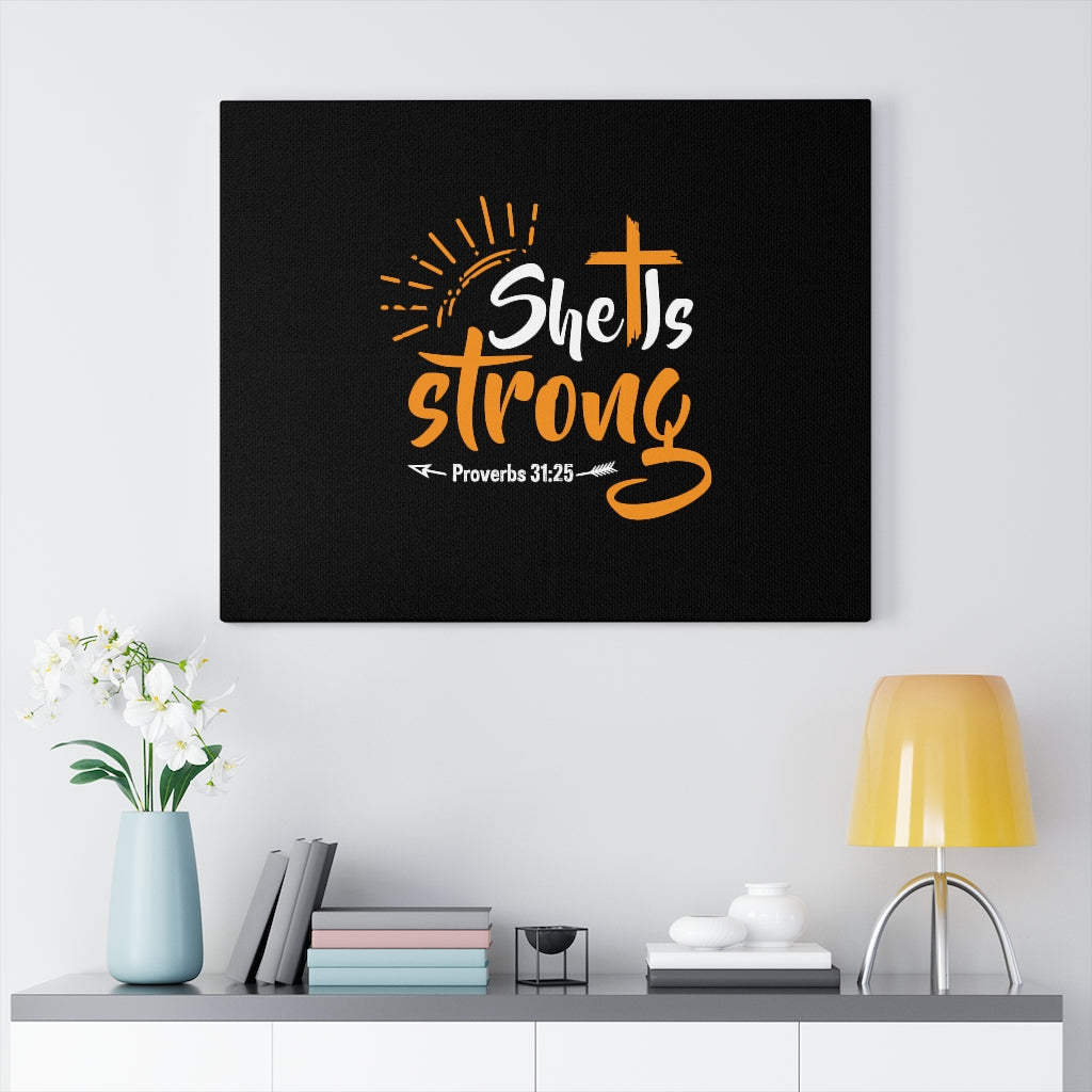 Scripture Walls She Is Strong Orange Cross Proverbs 31:25 Bible Verse Canvas Christian Wall Art Ready to Hang Unframed-Express Your Love Gifts