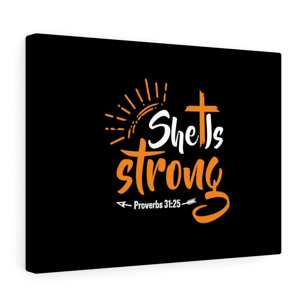 Scripture Walls She Is Strong Orange Cross Proverbs 31:25 Bible Verse Canvas Christian Wall Art Ready to Hang Unframed-Express Your Love Gifts
