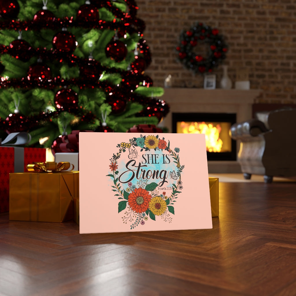 Scripture Walls She Is Strong Peach Proverbs 31:25 Bible Verse Canvas Christian Wall Art Ready to Hang Unframed-Express Your Love Gifts