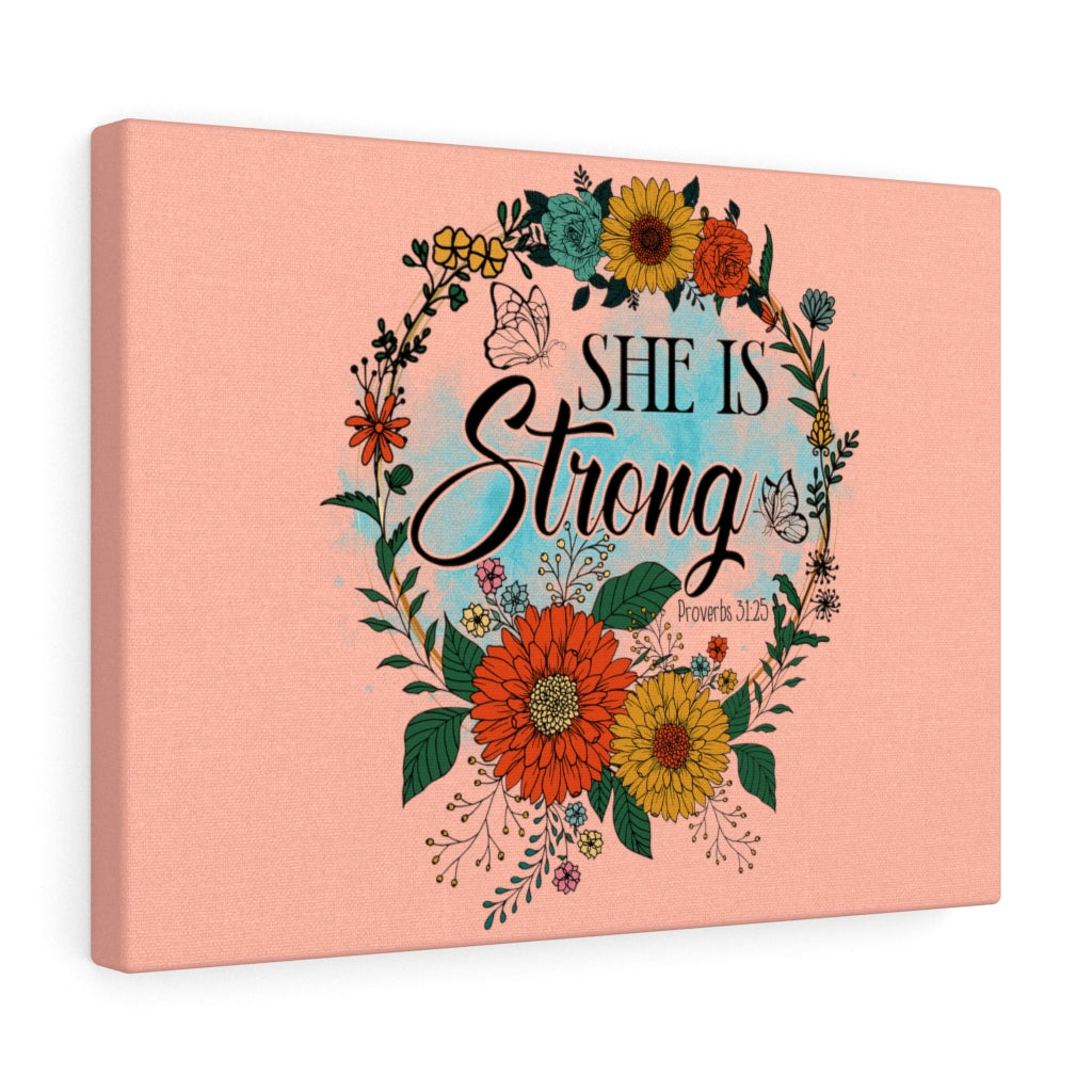 Scripture Walls She Is Strong Peach Proverbs 31:25 Bible Verse Canvas Christian Wall Art Ready to Hang Unframed-Express Your Love Gifts