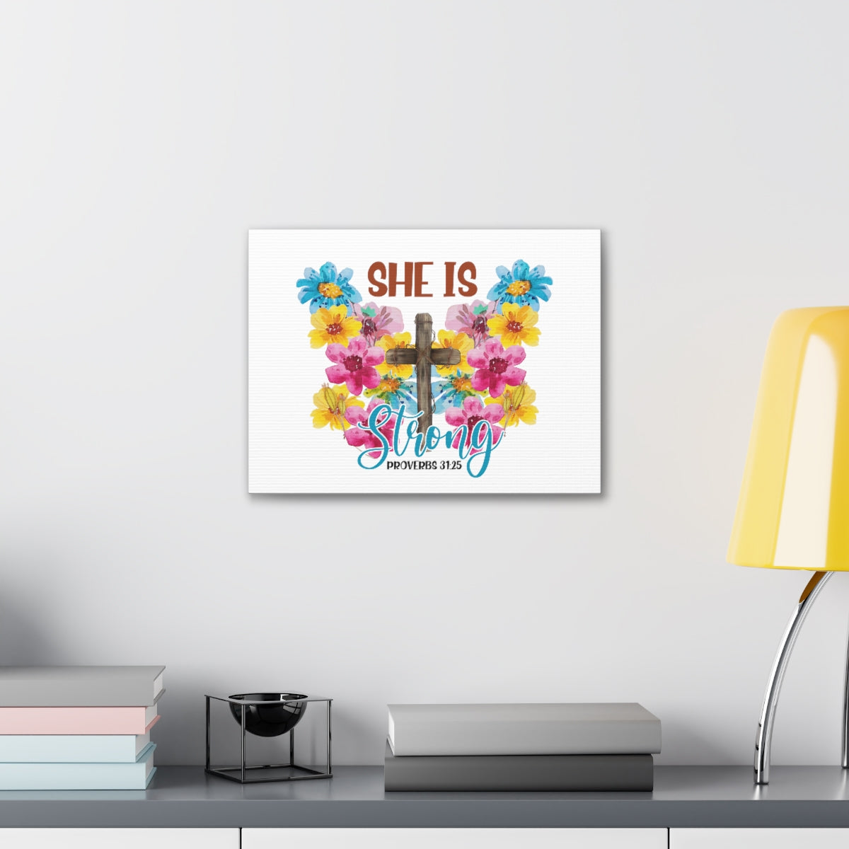 Scripture Walls She Is Strong Proverbs 31:25 Flowers Christian Wall Art Bible Verse Print Ready to Hang Unframed-Express Your Love Gifts