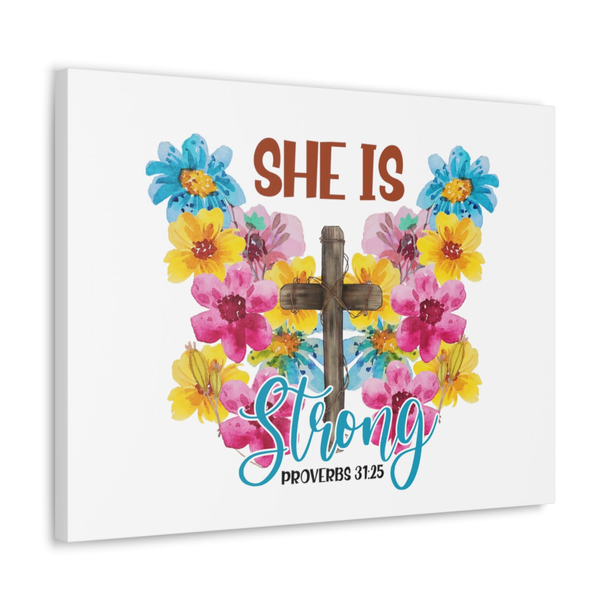 Scripture Walls She Is Strong Proverbs 31:25 Flowers Christian Wall Art Bible Verse Print Ready to Hang Unframed-Express Your Love Gifts