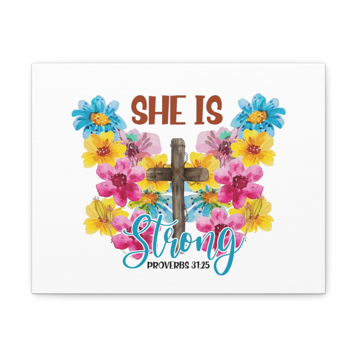 Scripture Walls She Is Strong Proverbs 31:25 Flowers Christian Wall Art Bible Verse Print Ready to Hang Unframed-Express Your Love Gifts
