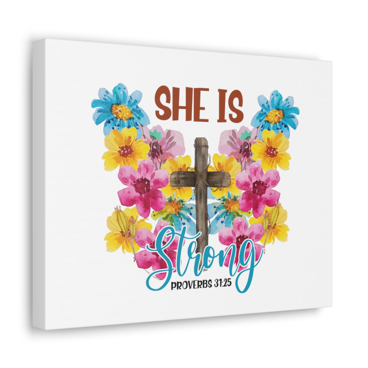 Scripture Walls She Is Strong Proverbs 31:25 Flowers Christian Wall Art Bible Verse Print Ready to Hang Unframed-Express Your Love Gifts