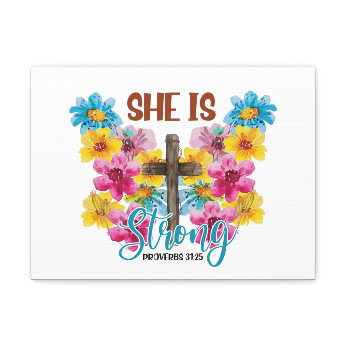 Scripture Walls She Is Strong Proverbs 31:25 Flowers Christian Wall Art Bible Verse Print Ready to Hang Unframed-Express Your Love Gifts