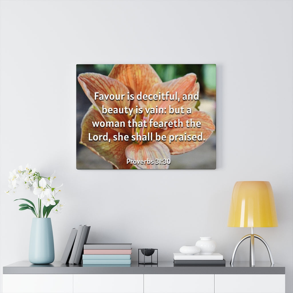 Scripture Walls She Shall Be Praised Proverbs 31:30 Bible Verse Canvas Christian Wall Art Ready to Hang Unframed-Express Your Love Gifts