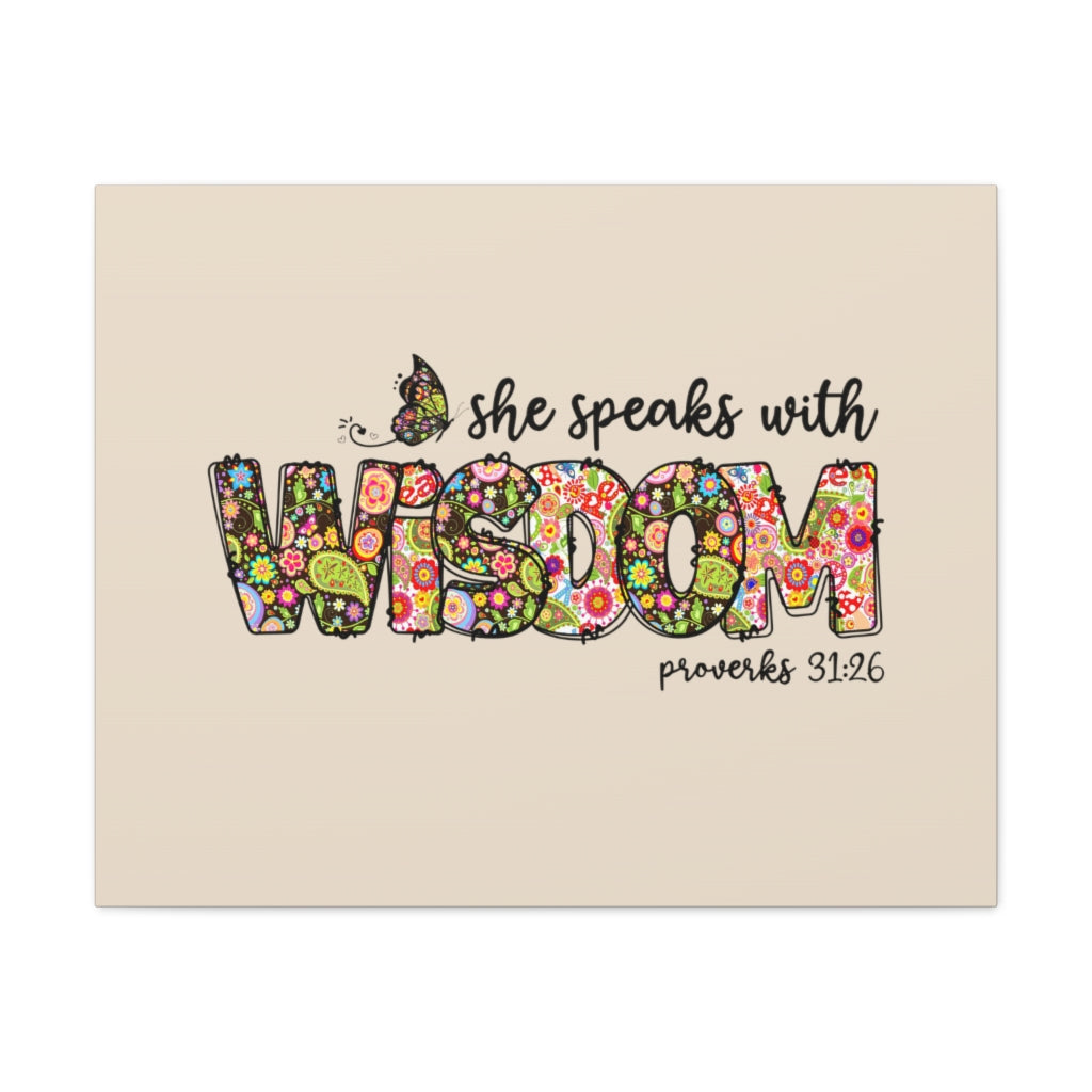 Scripture Walls She Speaks With Wisdom Proverbs 31:26 Bible Verse Canvas Christian Wall Art Ready to Hang Unframed-Express Your Love Gifts
