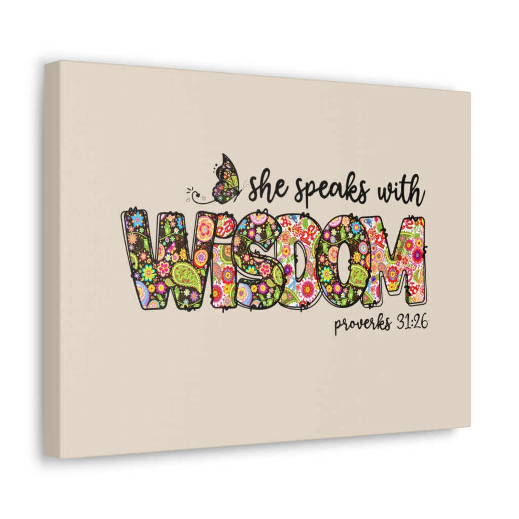 Scripture Walls She Speaks With Wisdom Proverbs 31:26 Bible Verse Canvas Christian Wall Art Ready to Hang Unframed-Express Your Love Gifts