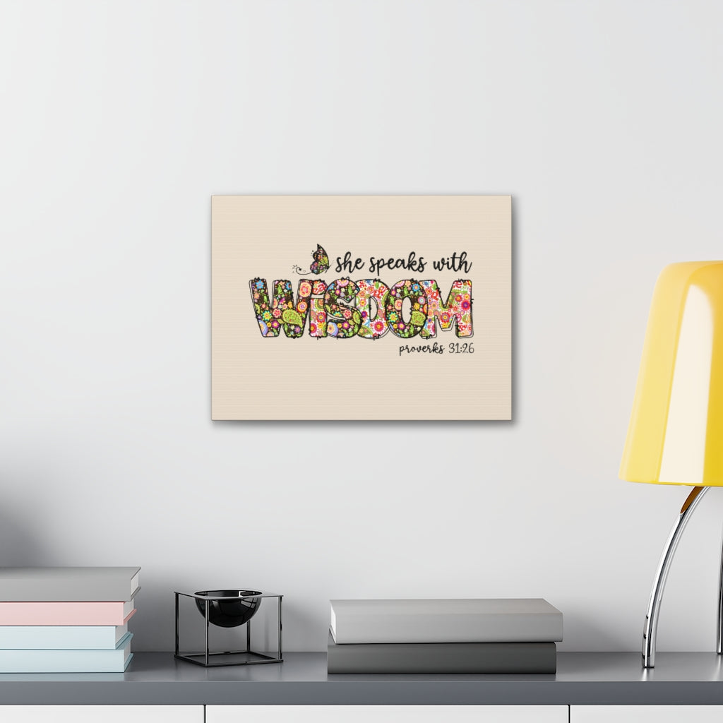Scripture Walls She Speaks With Wisdom Proverbs 31:26 Bible Verse Canvas Christian Wall Art Ready to Hang Unframed-Express Your Love Gifts