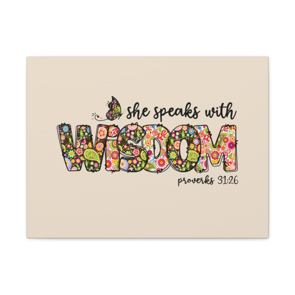 Scripture Walls She Speaks With Wisdom Proverbs 31:26 Bible Verse Canvas Christian Wall Art Ready to Hang Unframed-Express Your Love Gifts