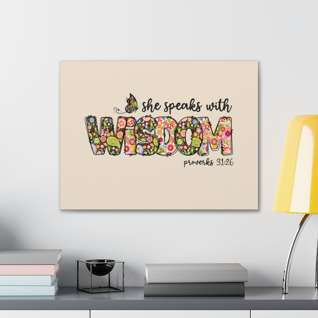 Scripture Walls She Speaks With Wisdom Proverbs 31:26 Bible Verse Canvas Christian Wall Art Ready to Hang Unframed-Express Your Love Gifts