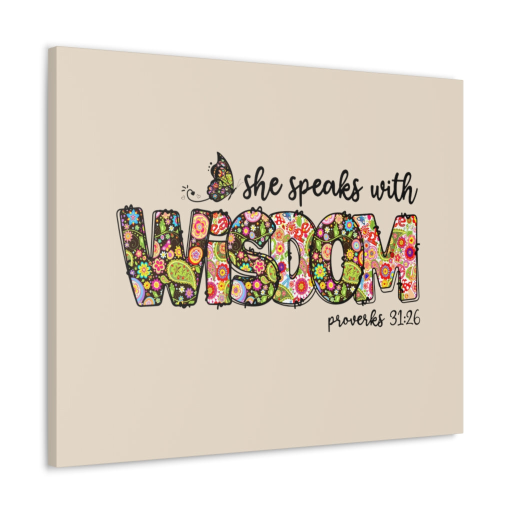 Scripture Walls She Speaks With Wisdom Proverbs 31:26 Bible Verse Canvas Christian Wall Art Ready to Hang Unframed-Express Your Love Gifts
