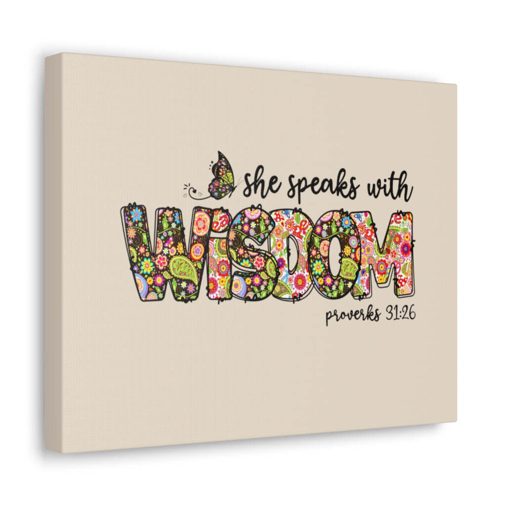 Scripture Walls She Speaks With Wisdom Proverbs 31:26 Bible Verse Canvas Christian Wall Art Ready to Hang Unframed-Express Your Love Gifts