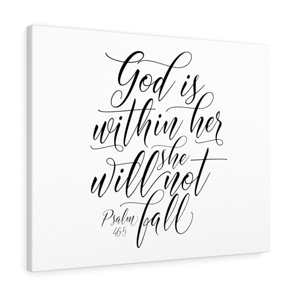 Scripture Walls She Will Not Fall Psalm 46:5 White Bible Verse Canvas Christian Wall Art Ready to Hang Unframed-Express Your Love Gifts