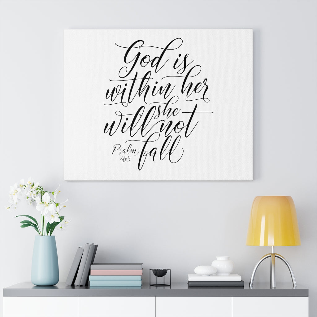 Scripture Walls She Will Not Fall Psalm 46:5 White Bible Verse Canvas Christian Wall Art Ready to Hang Unframed-Express Your Love Gifts