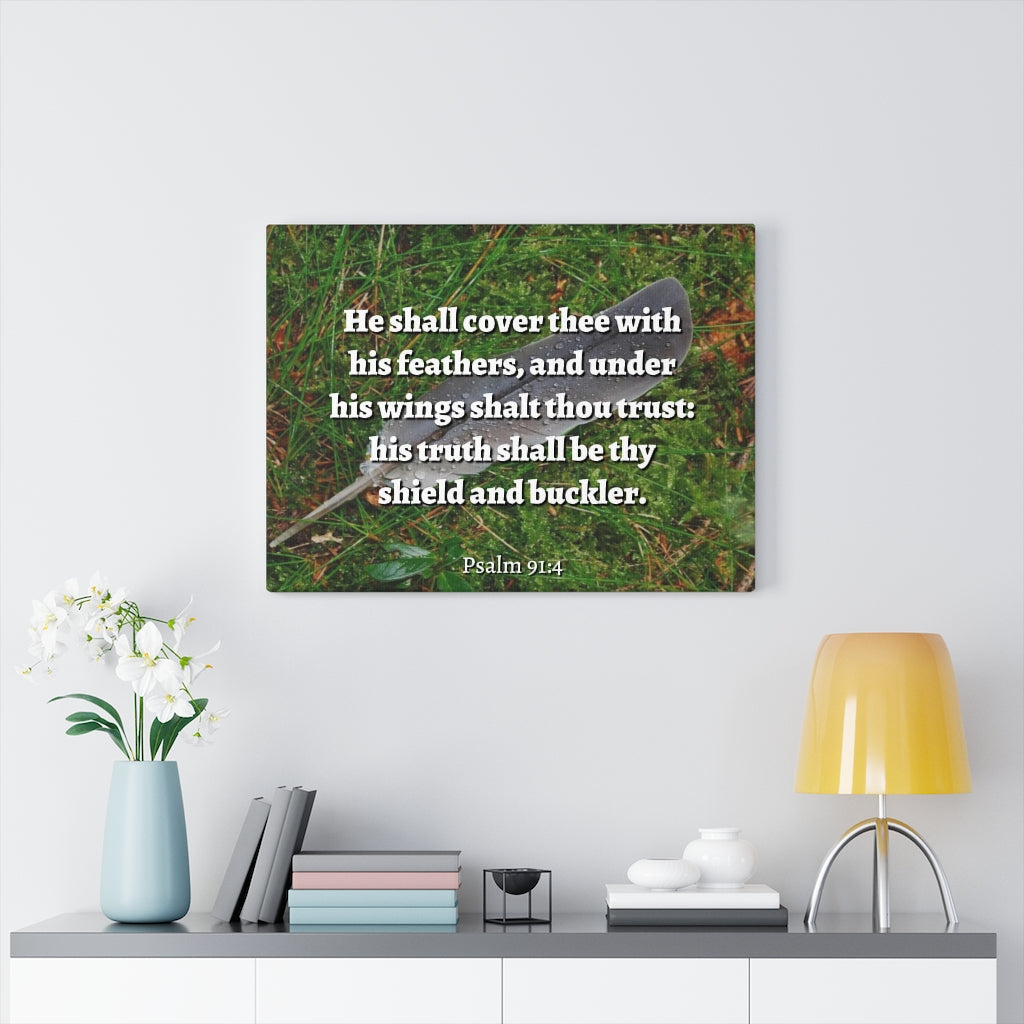 Scripture Walls Shield And Buckler Psalms 91:4 Bible Verse Canvas Christian Wall Art Ready to Hang Unframed-Express Your Love Gifts