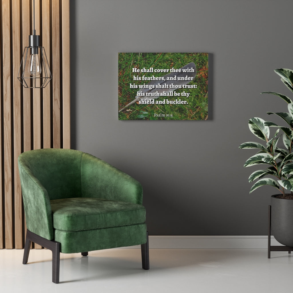 Scripture Walls Shield And Buckler Psalms 91:4 Bible Verse Canvas Christian Wall Art Ready to Hang Unframed-Express Your Love Gifts