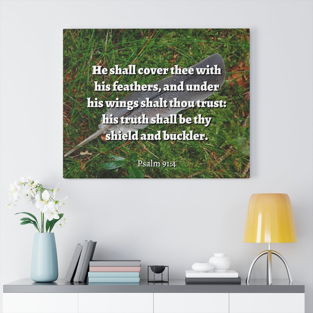 Scripture Walls Shield And Buckler Psalms 91:4 Bible Verse Canvas Christian Wall Art Ready to Hang Unframed-Express Your Love Gifts