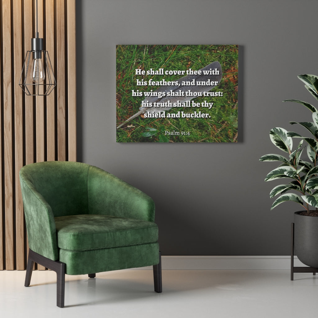 Scripture Walls Shield And Buckler Psalms 91:4 Bible Verse Canvas Christian Wall Art Ready to Hang Unframed-Express Your Love Gifts