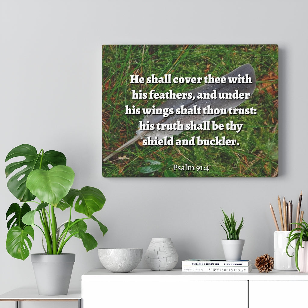 Scripture Walls Shield And Buckler Psalms 91:4 Bible Verse Canvas Christian Wall Art Ready to Hang Unframed-Express Your Love Gifts