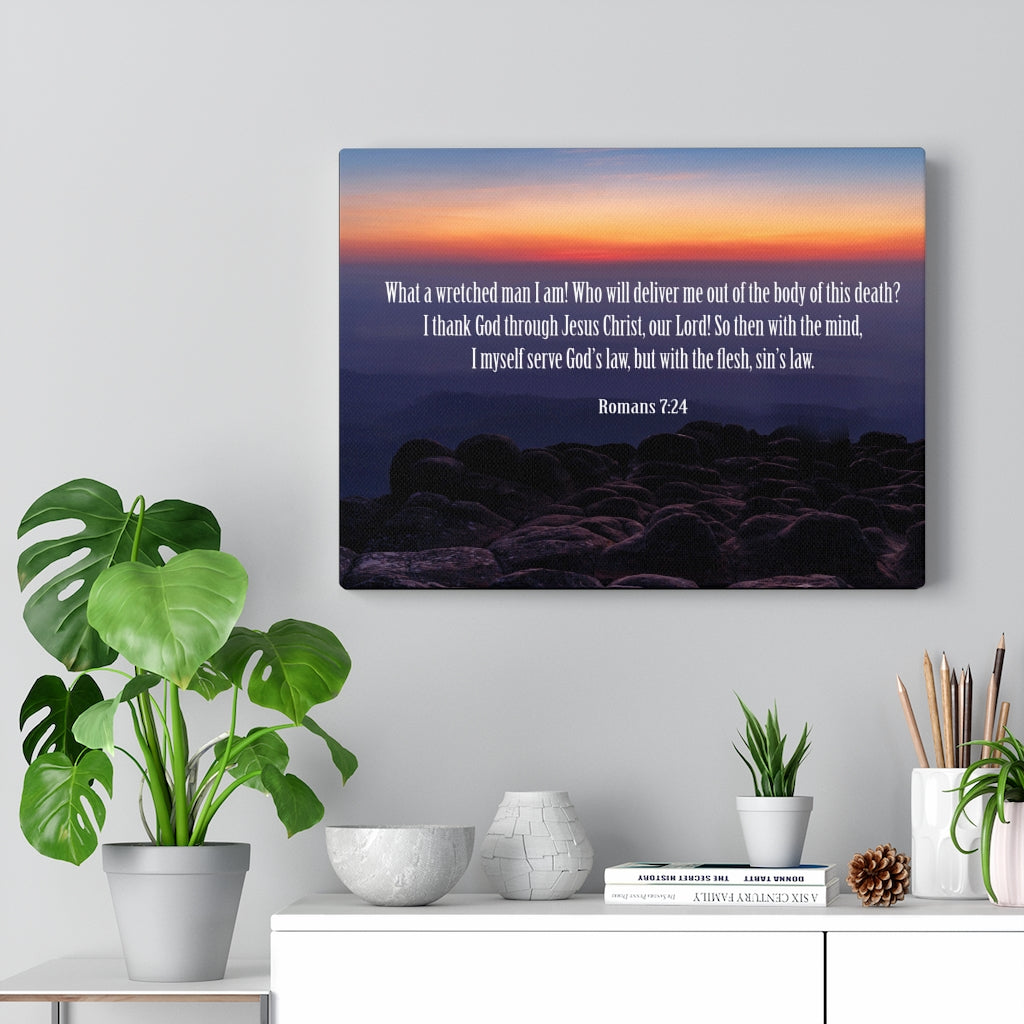 Scripture Walls Sin's Law Romans 7:24-25 Bible Verse Canvas Christian Wall Art Ready to Hang Unframed-Express Your Love Gifts