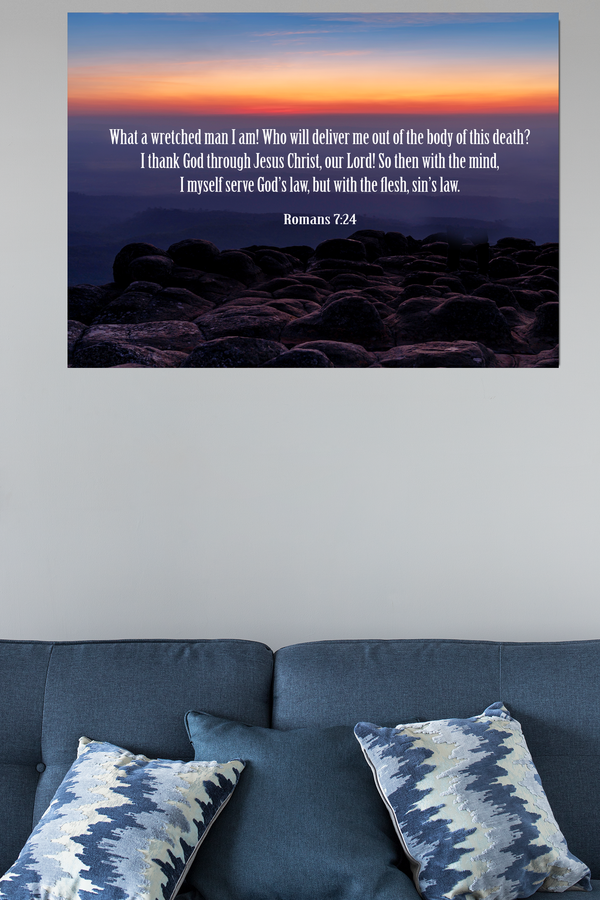 Scripture Walls Sin's Law Romans 7:24-25 Bible Verse Canvas Christian Wall Art Ready to Hang Unframed-Express Your Love Gifts