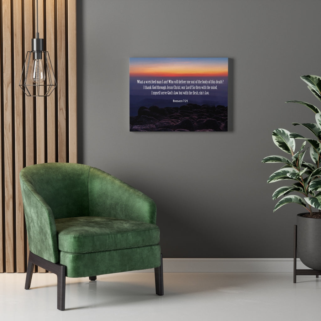Scripture Walls Sin's Law Romans 7:24-25 Bible Verse Canvas Christian Wall Art Ready to Hang Unframed-Express Your Love Gifts
