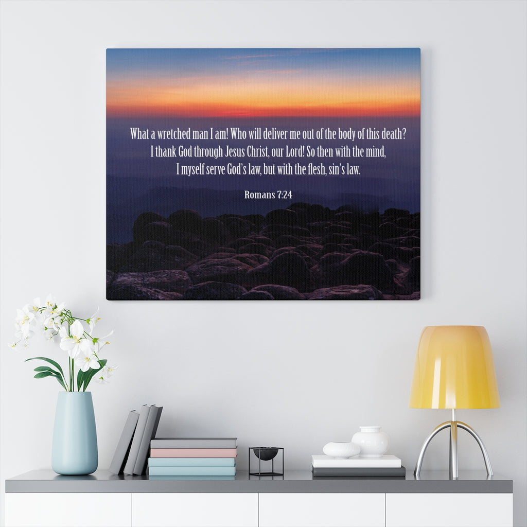 Scripture Walls Sin's Law Romans 7:24-25 Bible Verse Canvas Christian Wall Art Ready to Hang Unframed-Express Your Love Gifts