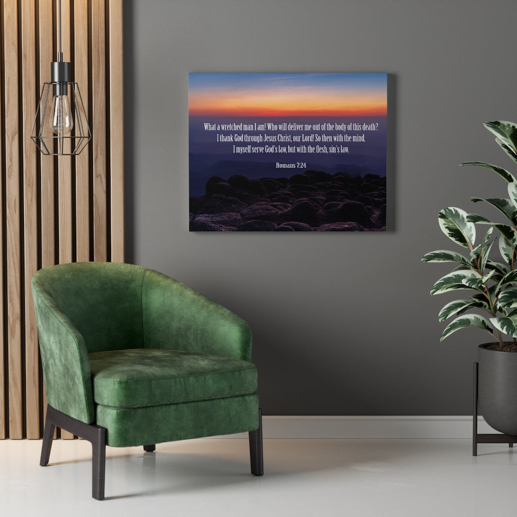 Scripture Walls Sin's Law Romans 7:24-25 Bible Verse Canvas Christian Wall Art Ready to Hang Unframed-Express Your Love Gifts