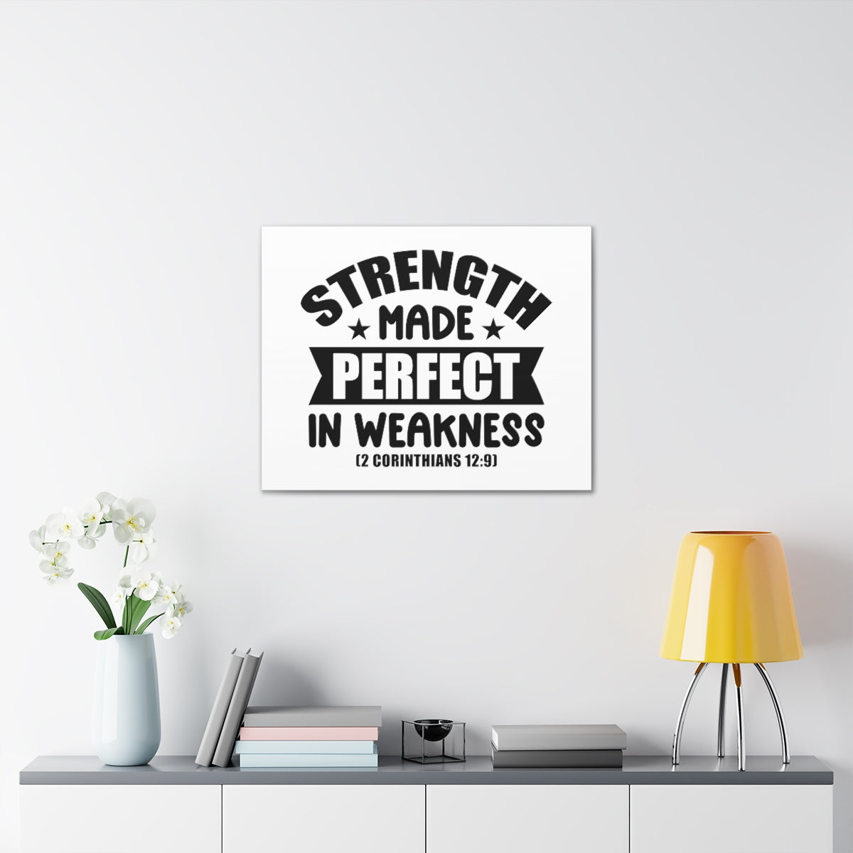 Scripture Walls Strength Made 2 Corinthians 12:9 Stars Bible Verse Canvas Christian Wall Art Ready to Hang Unframed-Express Your Love Gifts