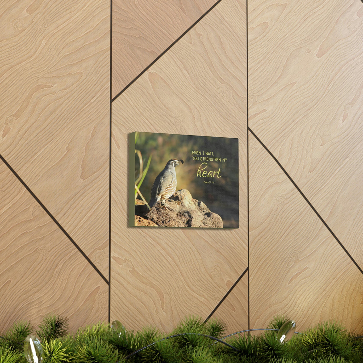 Scripture Walls Strengthen My Heart Psalm 27:14 Bird Bible Verse Canvas Christian Wall Art Ready to Hang Unframed-Express Your Love Gifts