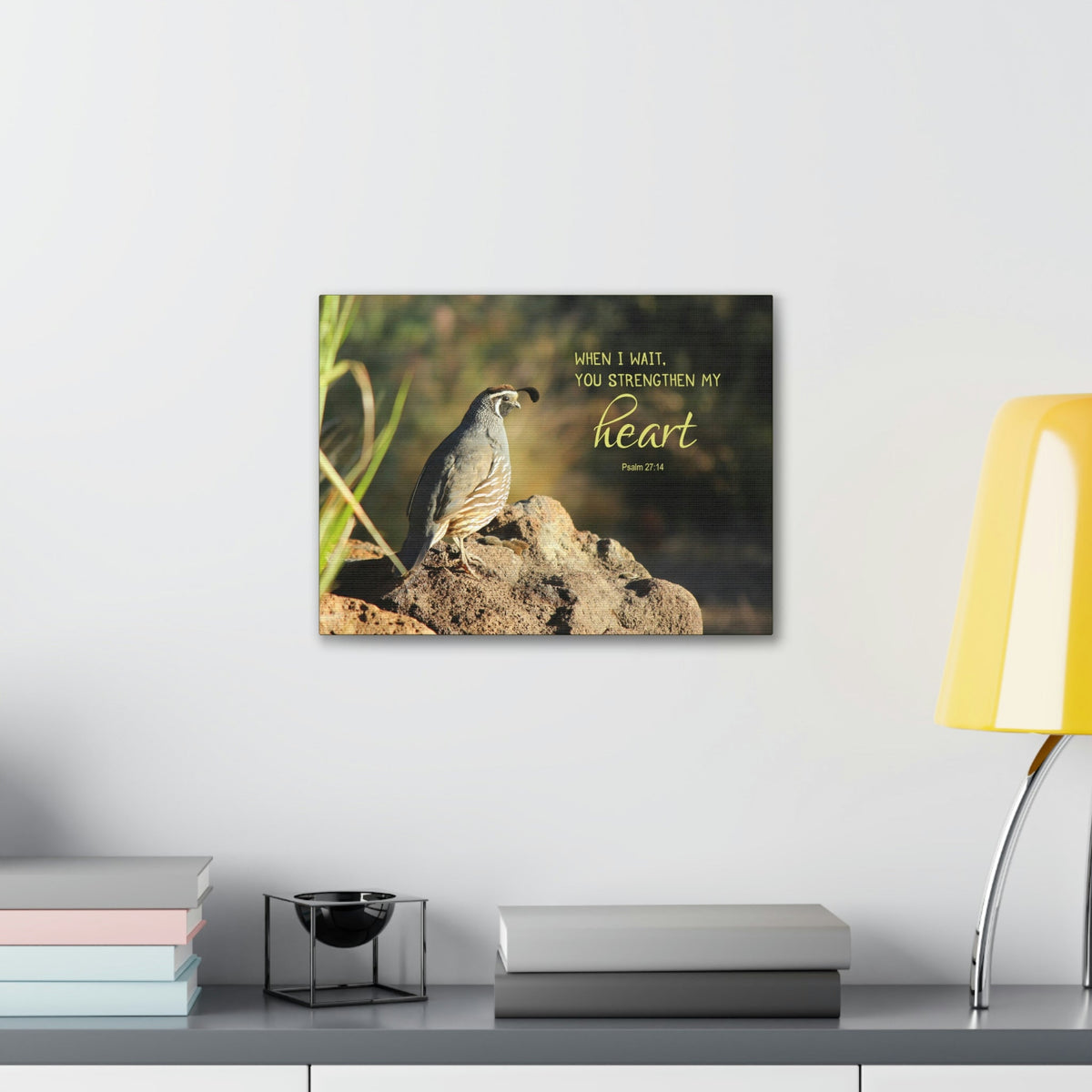 Scripture Walls Strengthen My Heart Psalm 27:14 Bird Bible Verse Canvas Christian Wall Art Ready to Hang Unframed-Express Your Love Gifts
