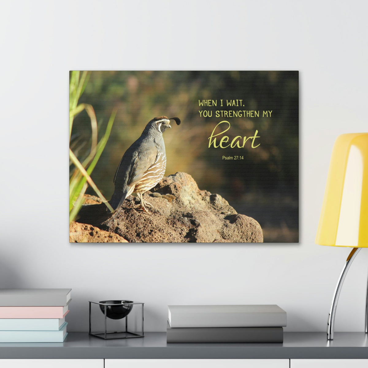 Scripture Walls Strengthen My Heart Psalm 27:14 Bird Bible Verse Canvas Christian Wall Art Ready to Hang Unframed-Express Your Love Gifts