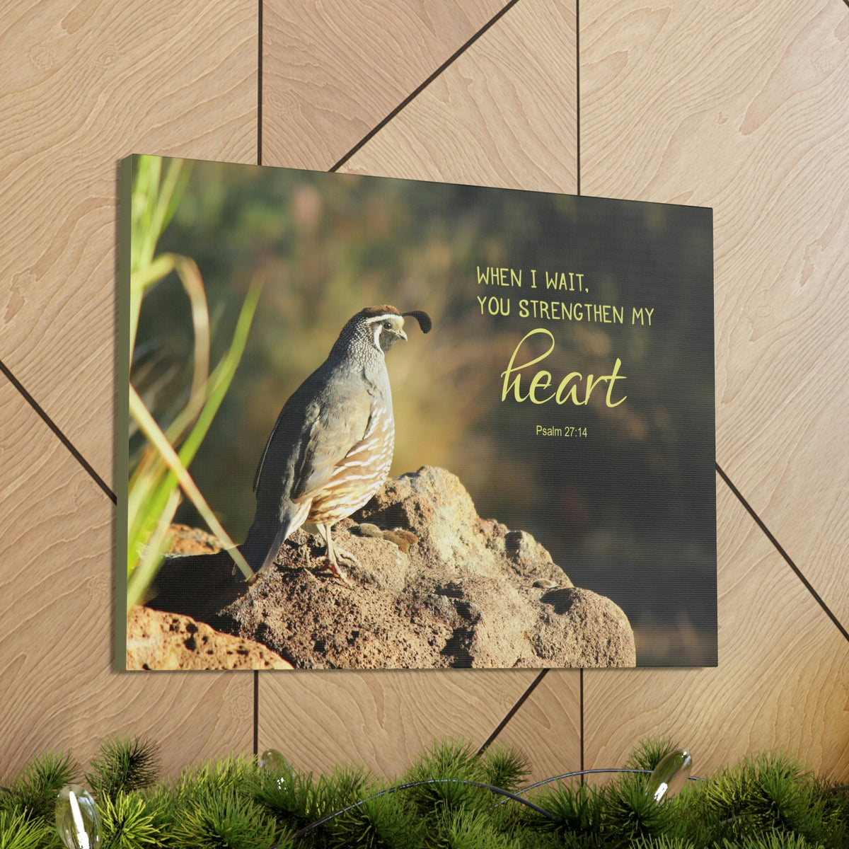 Scripture Walls Strengthen My Heart Psalm 27:14 Bird Bible Verse Canvas Christian Wall Art Ready to Hang Unframed-Express Your Love Gifts