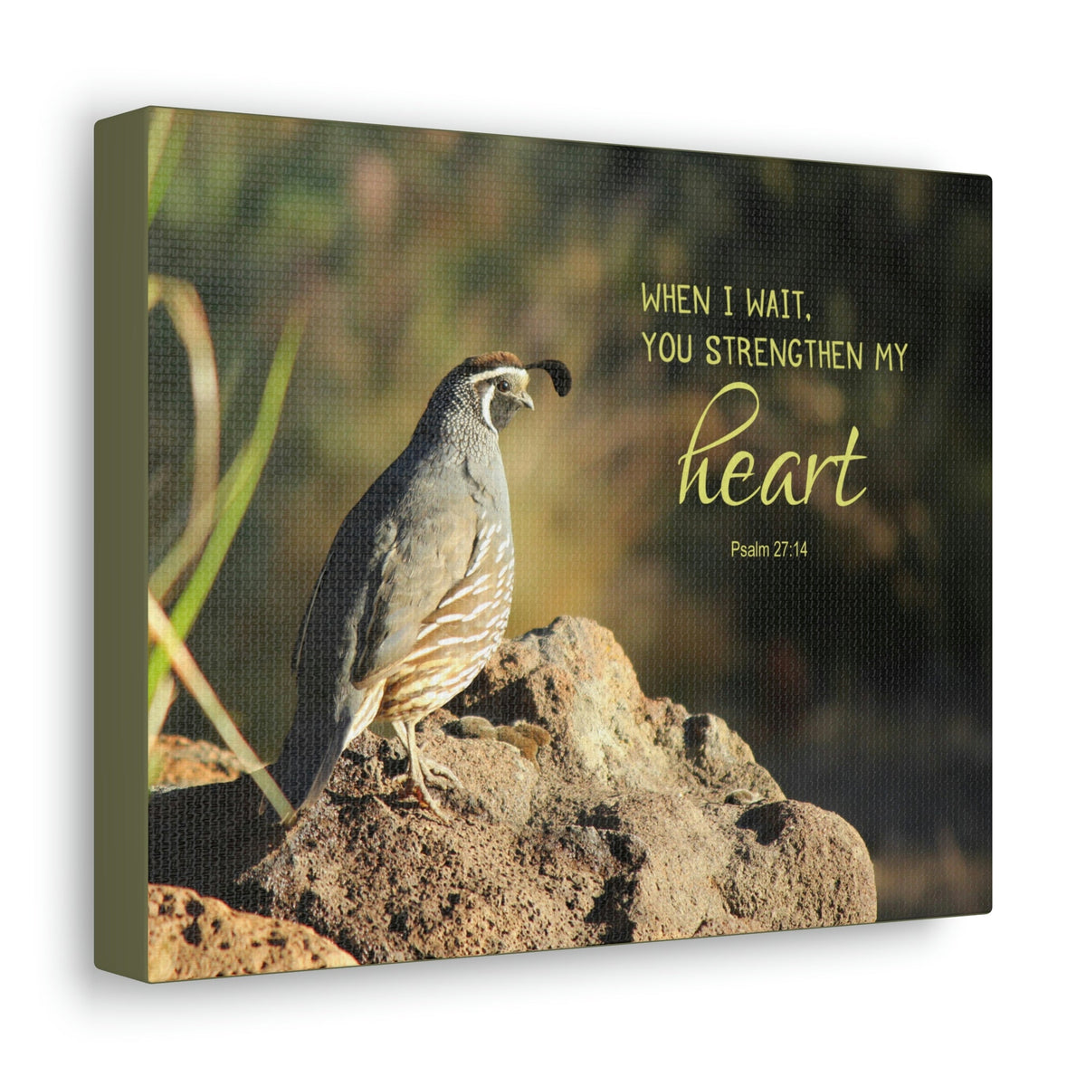 Scripture Walls Strengthen My Heart Psalm 27:14 Bird Bible Verse Canvas Christian Wall Art Ready to Hang Unframed-Express Your Love Gifts