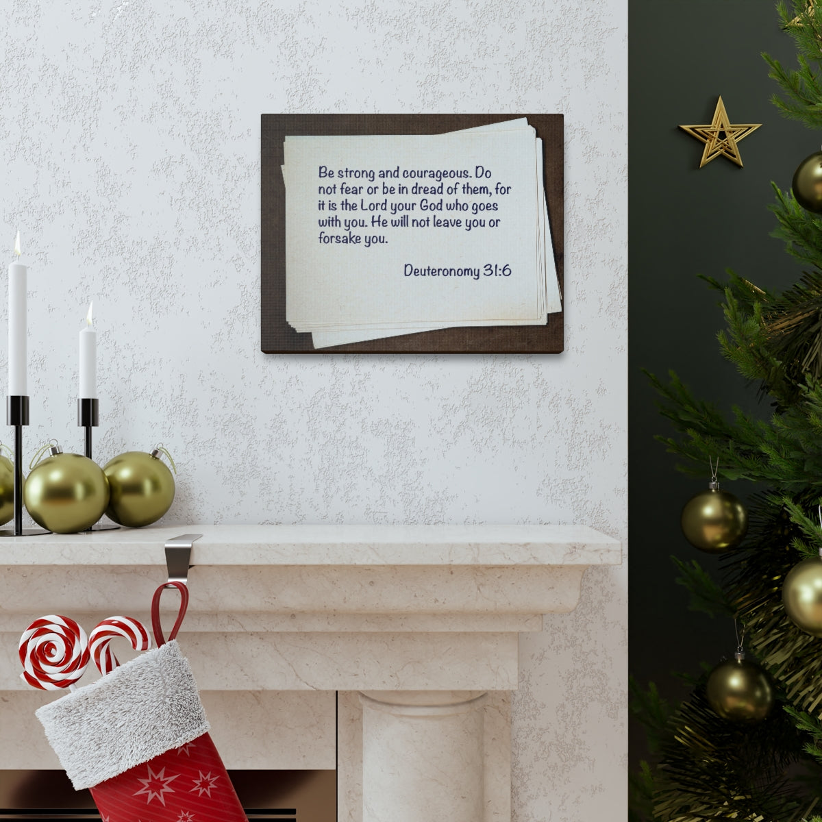 Scripture Walls Strong And Courageous Deuteronomy 31:6 Bible Verse Canvas Christian Wall Art Bible Verse Print Ready To Hang Unframed-Express Your Love Gifts